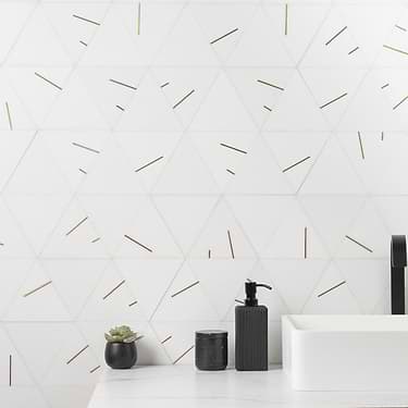 Ravi Thassos Polished Marble and Brass Mosaic Tile - Sample