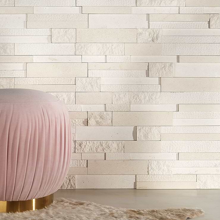 Stackstone Ebbor Beige & Cream Honed Marble Mosaic; in Beige Limestone; for Backsplash, Kitchen Wall, Wall Tile, Bathroom Wall; in Style Ideas Farmhouse, Mid Century