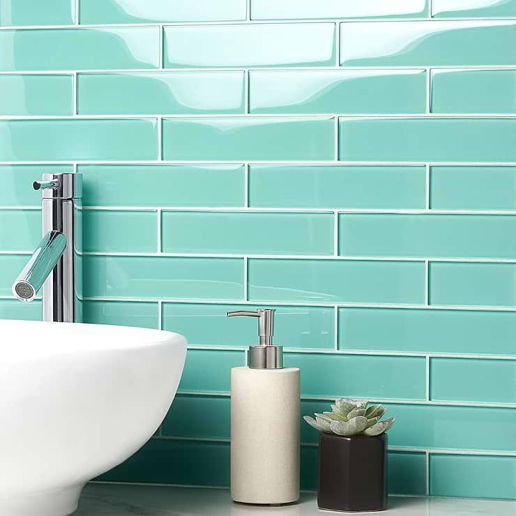 Loft Tea Green 2x8 Polished Glass Subway Tile for Wall