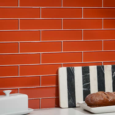 Loft Flame Orange 2x8 Polished Glass Subway Tile