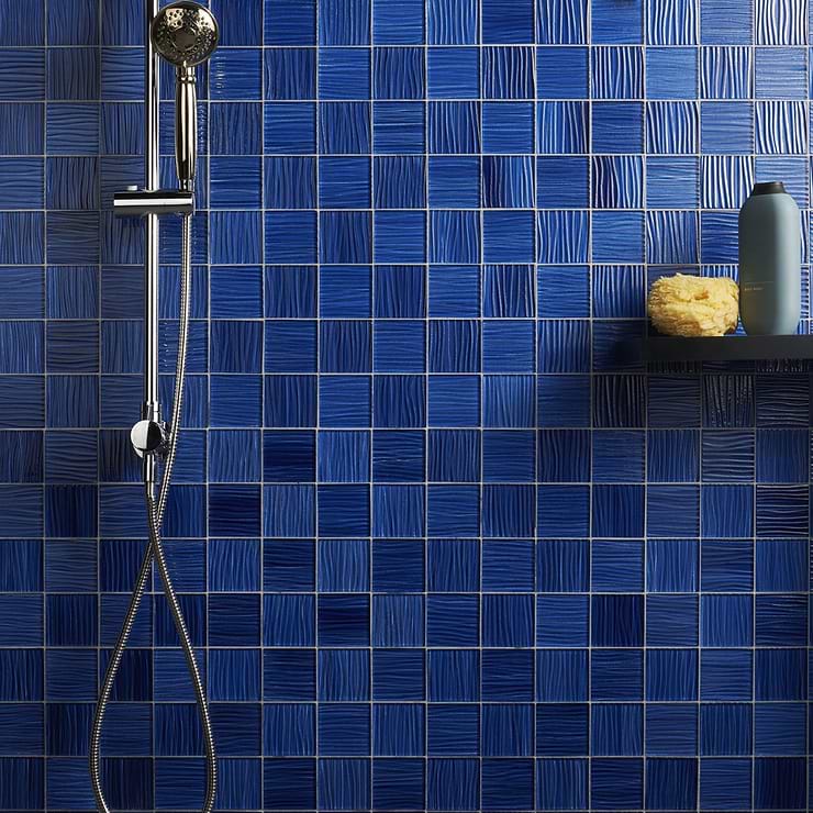 Bimini Cobalt Blue 3x3 Polished Glass Mosaic; in Blue Glass; for Backsplash, Kitchen Wall, Wall Tile, Bathroom Wall, Shower Wall, Outdoor Wall, Pool Tile; in Style Ideas Classic, Contemporary, Mediterranean, Modern, Transitional, Tropical, Whimsical; released 2023; new, trends