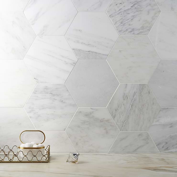 Asian Statuary Hexagon Honed Marble Tile