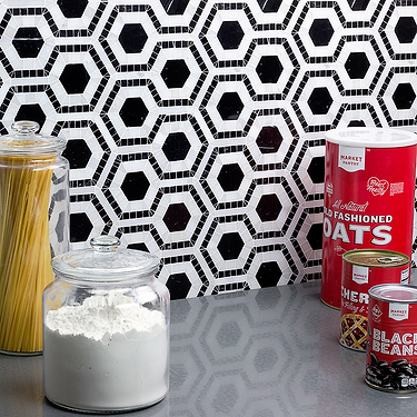 Cosmos Nero Black & White 4" Hexagon Polished Marble Mosaic