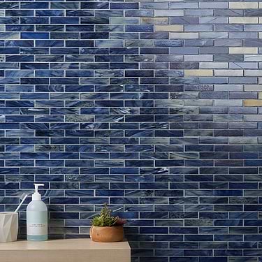 Artwater Iridescent Blue 1x4 Brick Polished Glass Mosaic