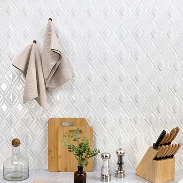 Nabi Jewel Glacier White 3D Glossy Crackled Glass Mosaic