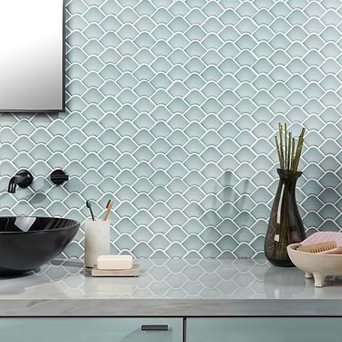 Suki Blue 2x3 Fishscale Matte Glass Mosaic Tile