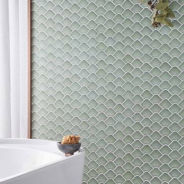 Suki Green 2x3 Fishscale Matte Glass Mosaic Tile