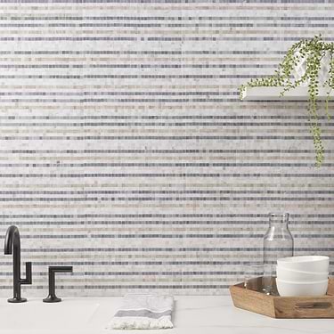 Microsaic Lines Cloud Gray Polished Marble Mosaic Tile  - Sample