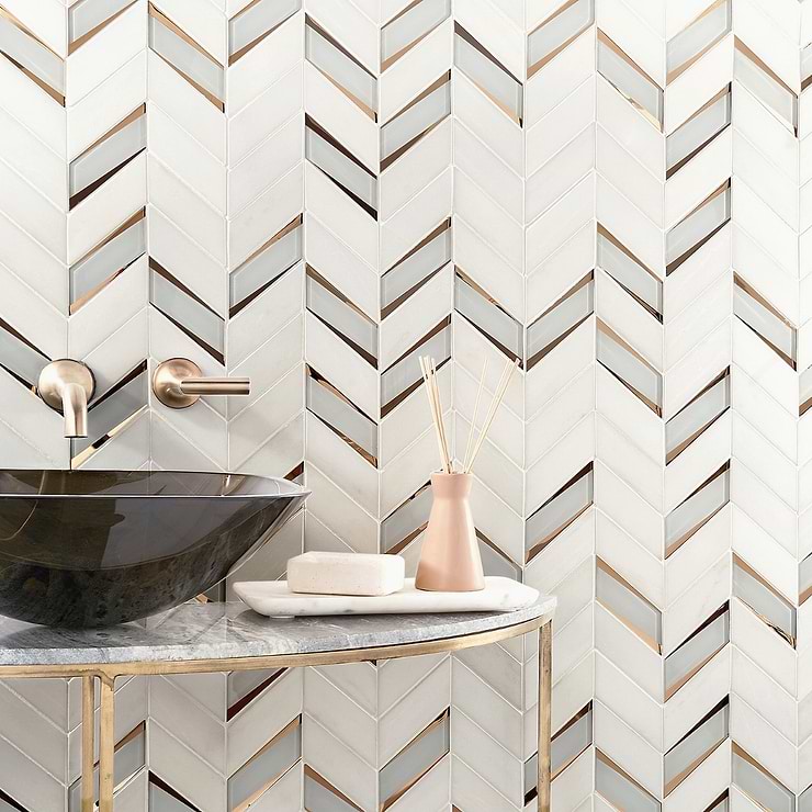 Kasol Golden Marble and Mirrored Glass Mosaic