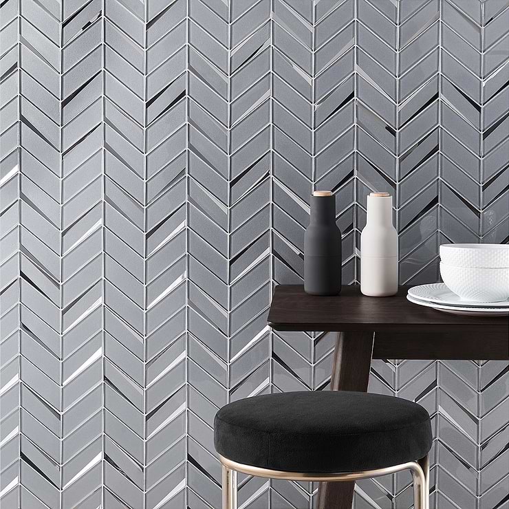 Kasol Paris Gray 2x4 Mirrored Glass Polished Mosaic Tile