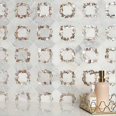 Rene' White Polished Marble & Pearl Mosaic by Cassie Chapman