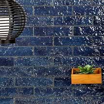 Easton Mesa Denim Dark Blue 2x8 Handmade Glazed Clay Brick Texture Subway Tile