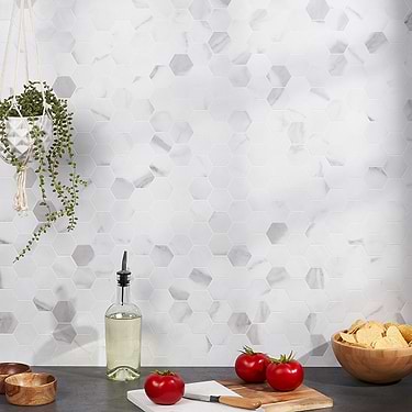 Calcatta LPS White 2" Hexagon Marble Look Matte Peel & Stick Mosaic