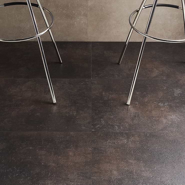 Katone Concreto Obsidian Black 18x36 Glue Down Luxury Vinyl Tile; in Black Luxury Vinyl; for Basement Floor, Bedroom Floor, Floor Tile, Kitchen Floor, Living Space, Residential Floor, Bathroom Floor, Commercial Floor; in Style Ideas Industrial, Modern, Traditional