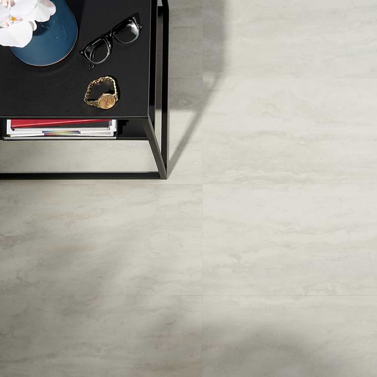 Tepoca  White Cotton 12x24 Loose Lay Luxury Vinyl Tile; in White, Cream, Beige Luxury Vinyl; for Basement Floor, Bedroom Floor, Floor Tile, Kitchen Floor, Living Space, Residential Floor, Bathroom Floor, Commercial Floor; in Style Ideas Classic, Mid Century, Modern, Traditional