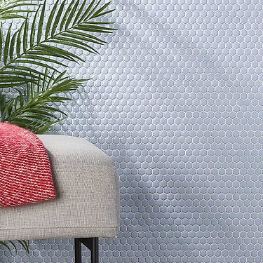 Eden Cloudy Sky Blue 1" Rimmed Hexagon Polished Porcelain Mosaic