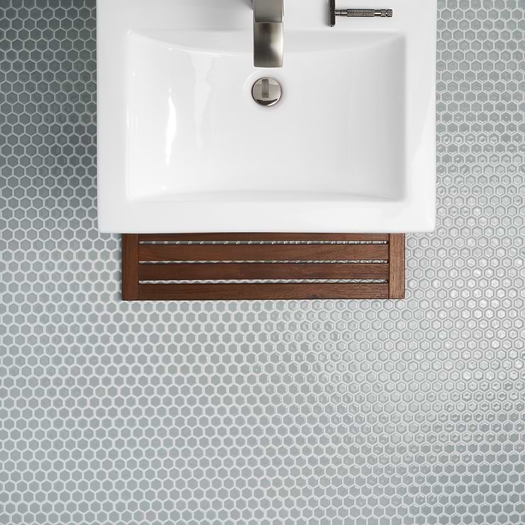 Eden 2.0 Modern Gray Rimmed 1" Hexagon Polished Porcelain Mosaic