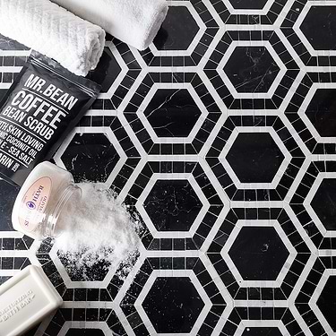 Nova Black & White 6" Hexagon Polished Marble Mosaic