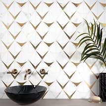 Regis Bianco Waterjet Polished Marble Mosaic Tile, White and Brass