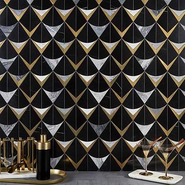 Regis Natural Nero Black & Gold Polished Marble & Glass Mosaic