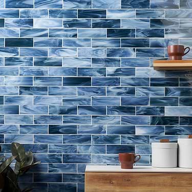 Bespoke Cloud Blue 2x6 Brick Polished Glass Mosaic