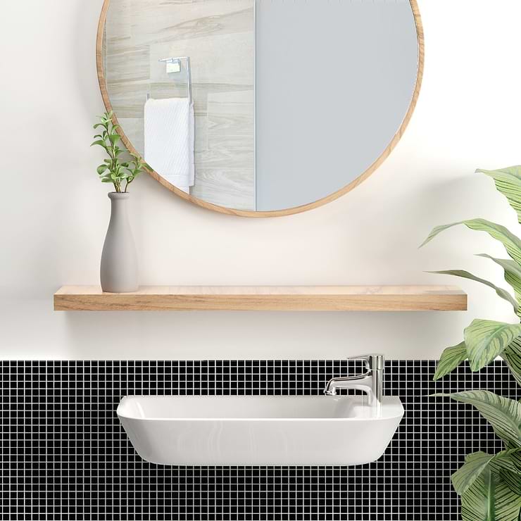 Watercolors Black 1x1 Glass Mosaic