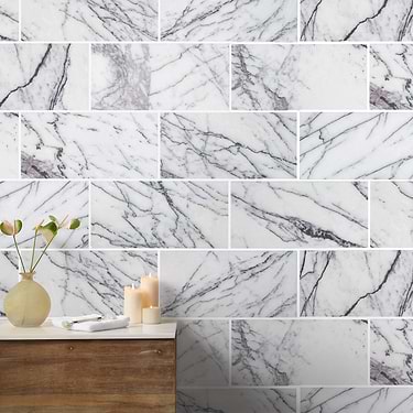 Lilac White 6x12 Honed Marble Tile