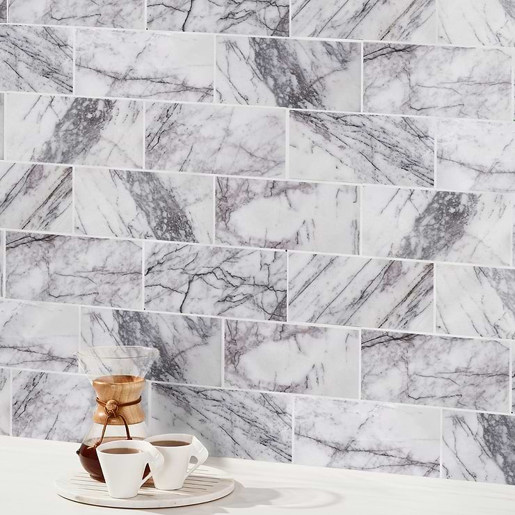 Lilac White 6x12 Polished Marble Tile