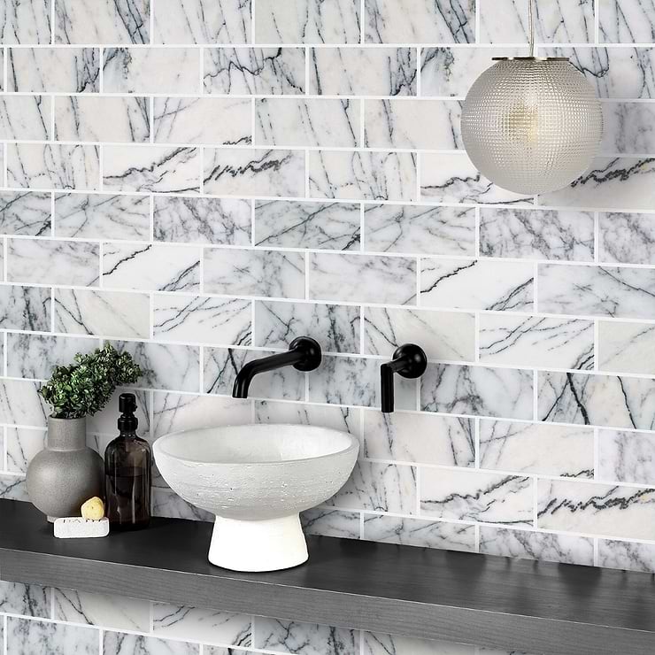 Lilac White 3x6 Honed Marble Tile
