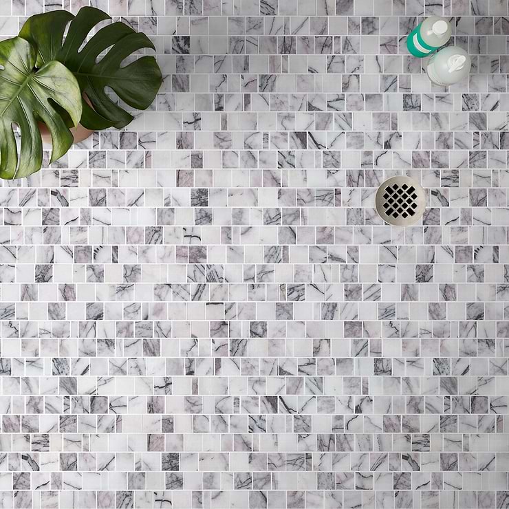 Lilac White Cracked Joint Honed Marble Mosaic