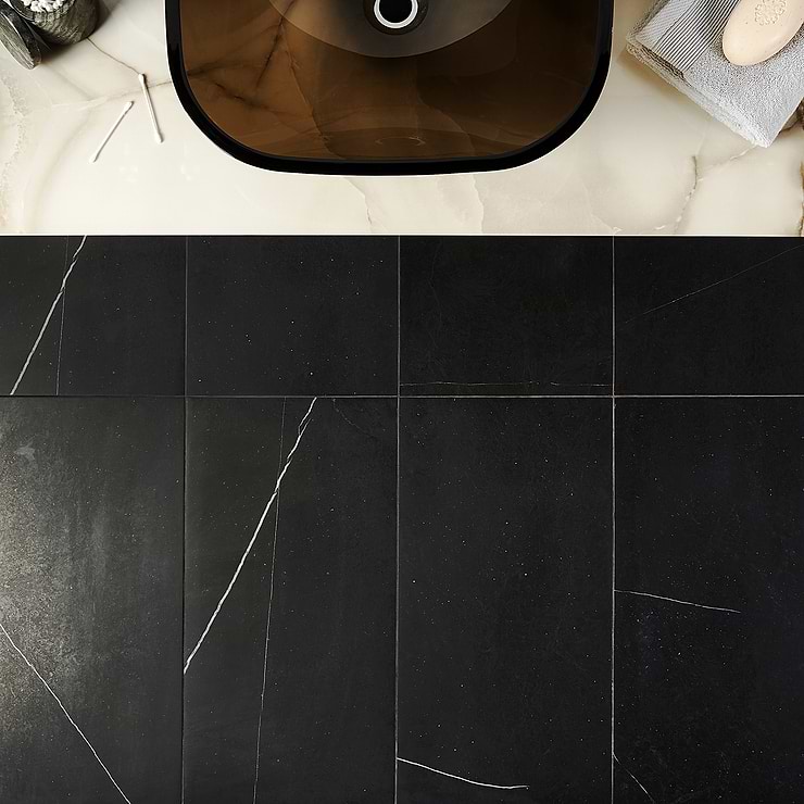 Nero Marquina 12x24 Honed Marble Tile