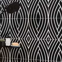 New Palm Beach by Krista Watterworth Leaf Black Polished Marble Mosaic