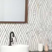 New Palm Beach by Krista Watterworth Leaf White Polished Marble Mosaic
