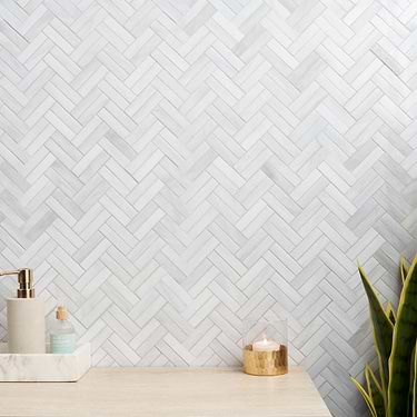 Bespoke Rain Cloud White 3/4" x 3” Herringbone Polished Glass Mosaic Tile - Sample
