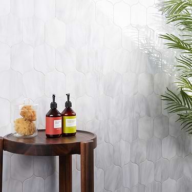 Bespoke Rain Cloud White 4x6 Lantern Polished Glass Mosaic Tile - Sample