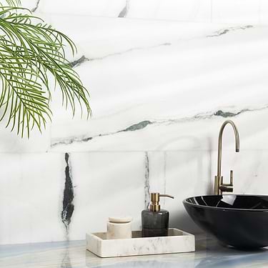 Panda White 18x36 Polished Marble Tile  - Sample