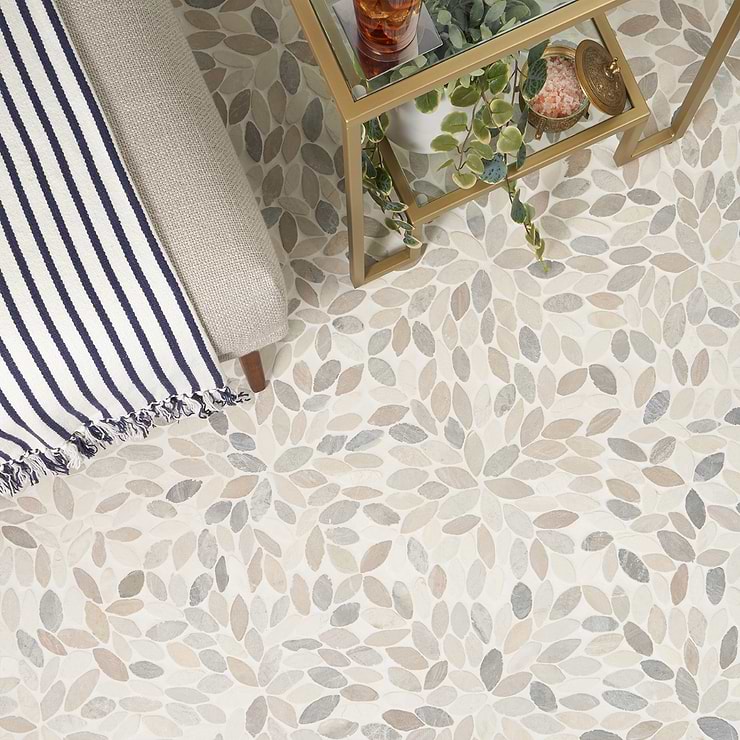 Nature Flower Lombok Beige Pebble Honed Mosaic Tile