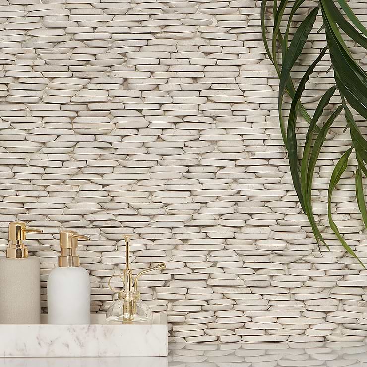 Nature Stacked Lovina White Honed Natural Stone Mosaic; in Beige  Natural Stone ; for Backsplash, Kitchen Wall, Wall Tile, Bathroom Wall, Outdoor Wall; in Style Ideas Beach, Contemporary