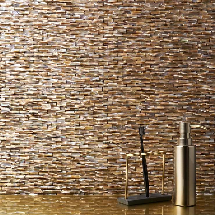 South Seas Brown 1x1 3D Polished Pearl Mosaic; in Shades of Brown Pearl; for Backsplash, Kitchen Wall, Wall Tile, Bathroom Wall, Shower Wall; in Style Ideas Beach