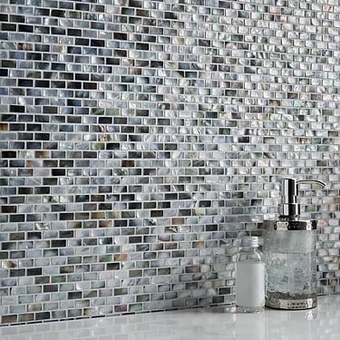 Deep Sea Black & White Mini Brick Pearl Mosaic