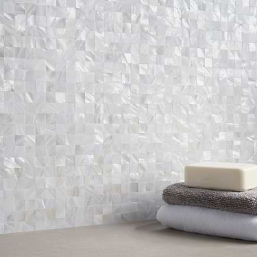Serene  White Squares Seamless Pearl Polished Mosaic Tile - Sample
