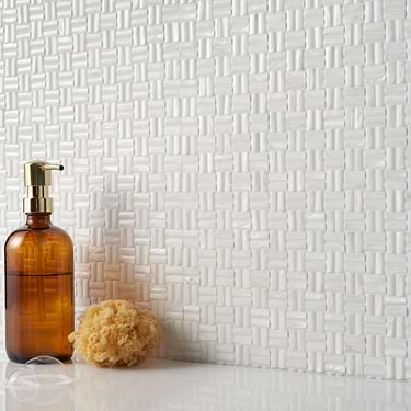 Serene  White 3D Seamless Pearl Polished Mosaic Tile - Sample