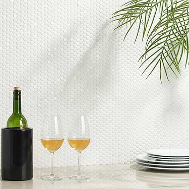 Zoe Bianco 1/2" Circle Frosted and Polished Glass Mosaic Tile  - Sample