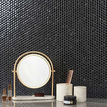 Zoe Nero 1/2" Circle Polished Black Glass Mosaic Tile