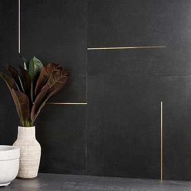 Lines Brass Inlay Black 24X24 Matte Porcelain Tile