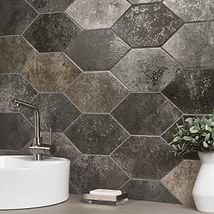 Adorno Hexagon Magma Mixed Gray 7x13 Semi-Polished Porcelain Tile