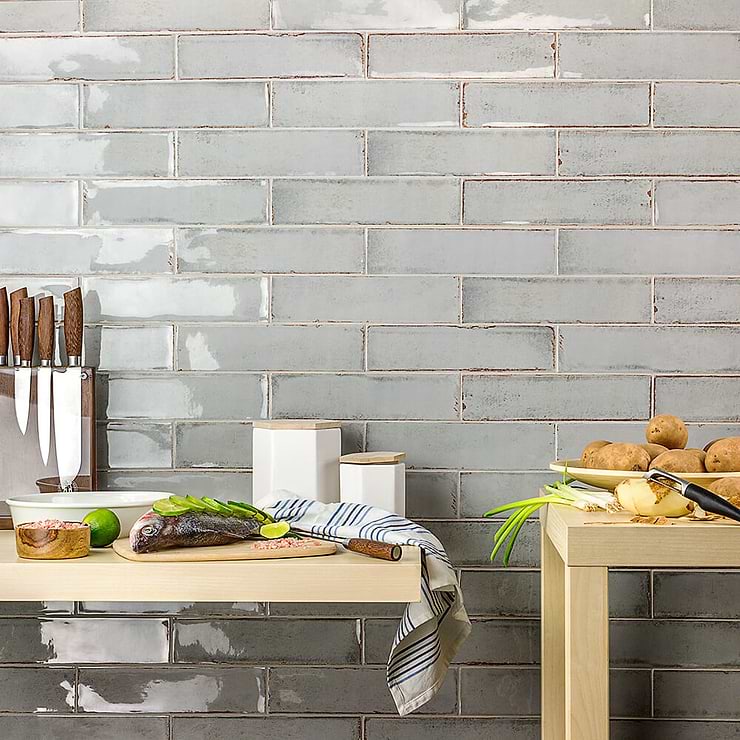 Castle Hazy Trail Gray 3x12 Polished Ceramic Subway Tile; in Gray White Body Ceramic; for Backsplash, Kitchen Wall, Wall Tile, Bathroom Wall, Shower Wall; in Style Ideas Beach, Classic, Farmhouse, Industrial, Mediterranean, Traditional