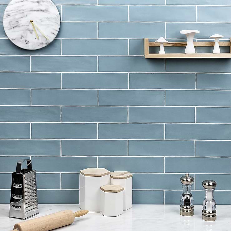 Bayou Sky Blue 3X12 Matte Ceramic Subway Tile; in Light Blue White Body Ceramic; for Backsplash, Kitchen Wall, Wall Tile, Bathroom Wall, Shower Wall; in Style Ideas Beach, Classic, Craftsman, Contemporary, Cottage, Farmhouse, Industrial, Mid Century, Mediterranean, Modern, Traditional, Transitional, Tropical
