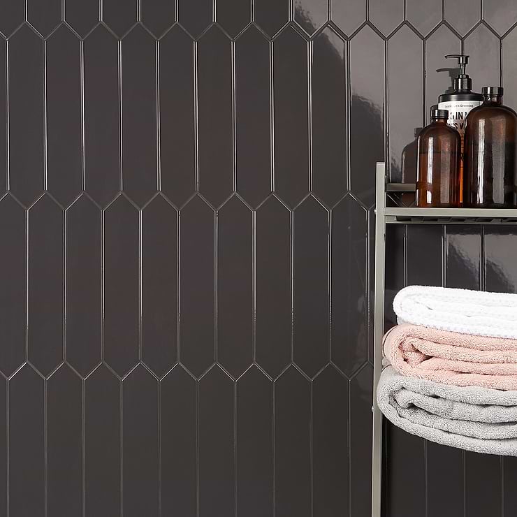Kent Antracite Dark Gray 3x12 Picket Polished Ceramic Wall Tile