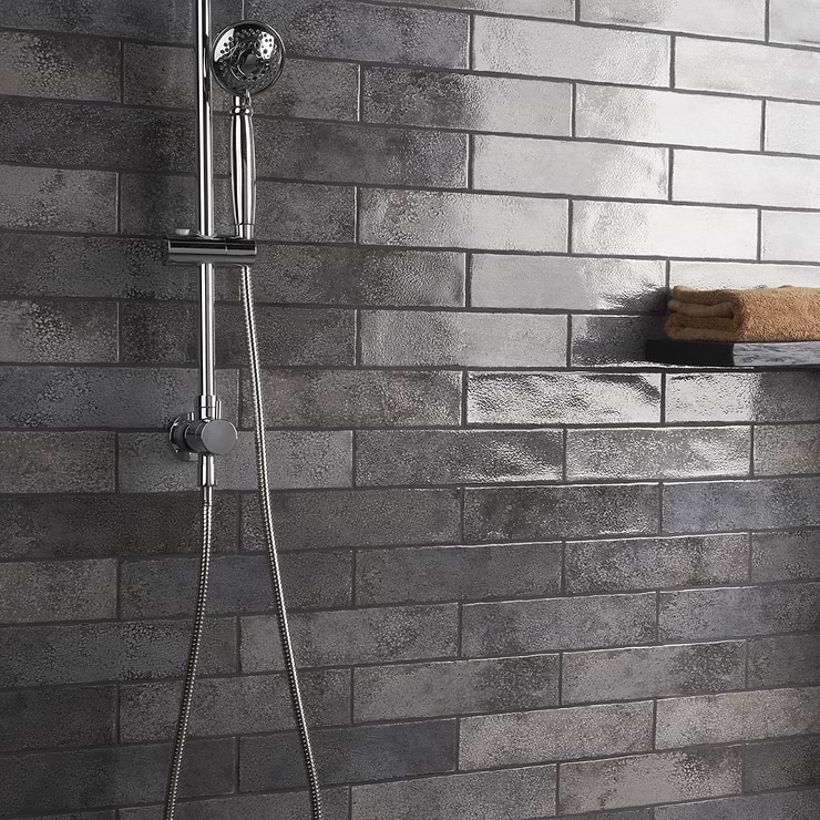 Kalay Antracite Gray 3x12 Glossy Ceramic Subway Tile; in Charcoal Ceramic; for Backsplash, Kitchen Wall, Wall Tile, Bathroom Wall, Shower Wall; in Style Ideas Contemporary, Craftsman, Farmhouse, Industrial, Mid Century, Transitional